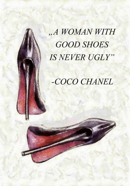 Plakat ze szpilkami i cytatem Coco Chanel