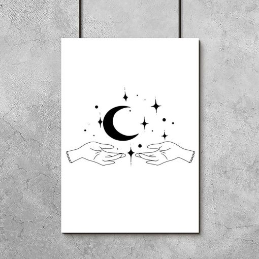 Plakat z dłońmi i księżycem do salonu