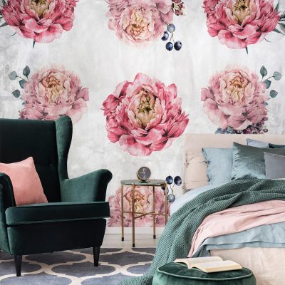 Rustykalna tapeta z kwiatami do sypialni