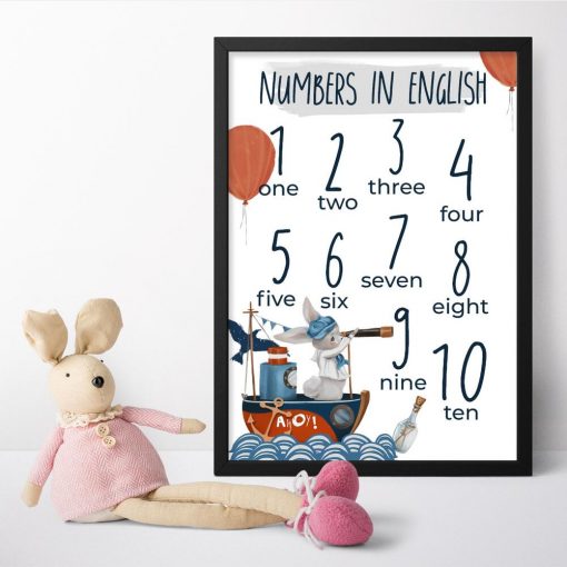 Plakat dla dzieci z numerami w języku angielskim