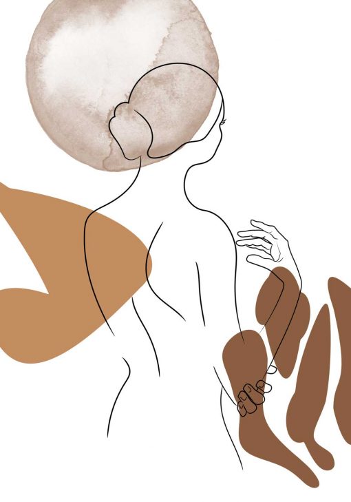 abstrakcyjny plakat line art z kobietą w koku