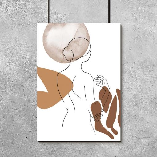 brązowy plakat line art - naga kobieta