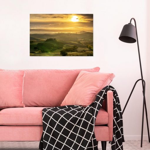 Obraz pejzaż z winnicą o zachodzie słońca
