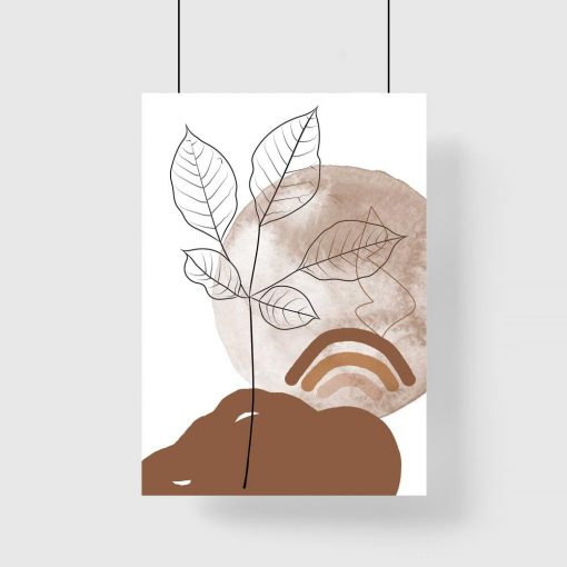 Plakat z liśćmi i brązowym krajobrazem
