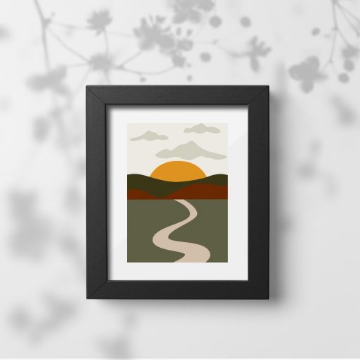 Plakat droga do słońca wśród wzgórz