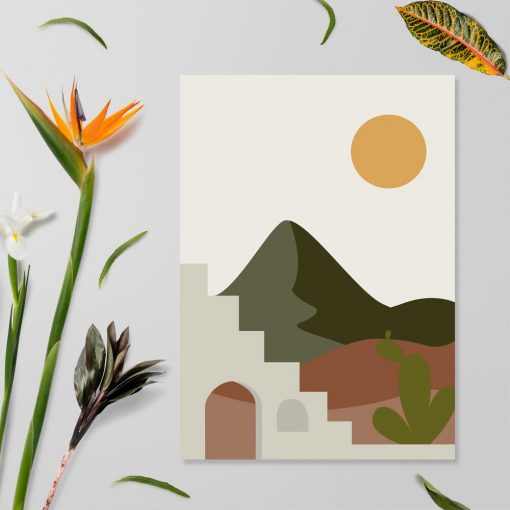 Plakat słońce nad kaktusami