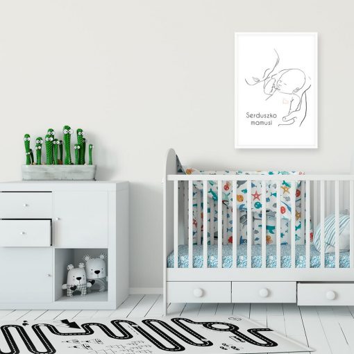 Dziecięcy plakat line-art z mamą i dzieciątkiem dla chłopca