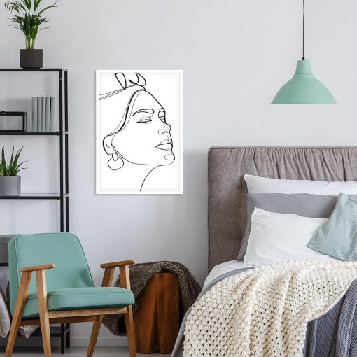 Plakat line art z kobiecą twarzą do dekoracji sypialni