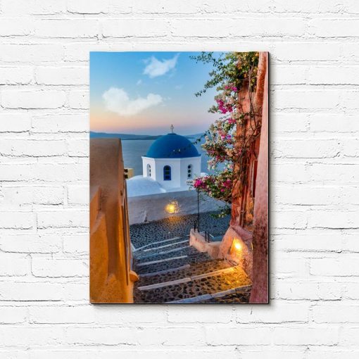 Obraz z widokiem na kościół w Santorini do sypialni