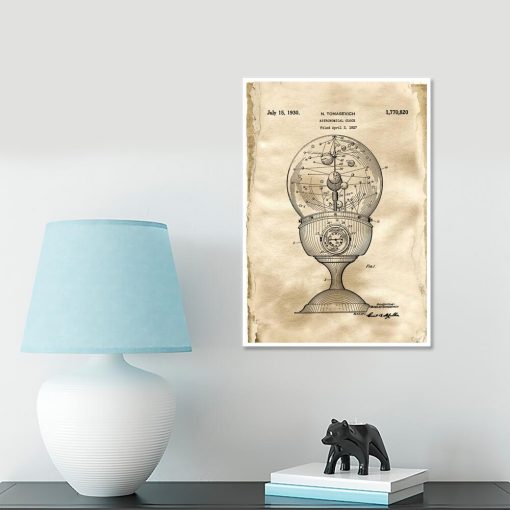Plakat z patentem na zegar astronomiczny sypialni