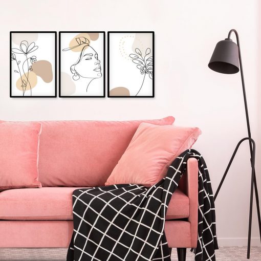Plakaty pionowe z podobizną kobiety ikwiatami