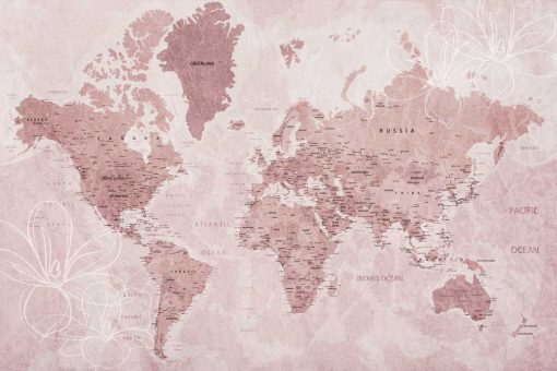 Różowa tapeta z mapą