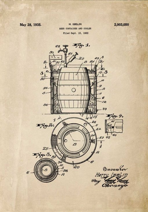 Plakat z patentem na budowę beczki do piwa