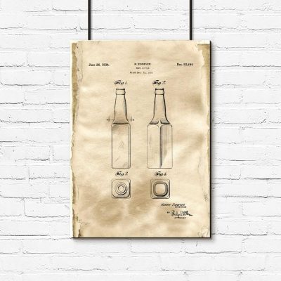 Plakat retro z butelka do piwa - patent