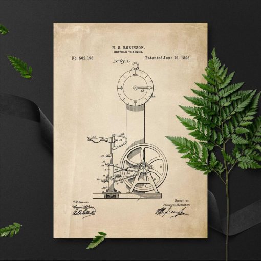 Plakat w sepii na rowerek treningowy - patent 1896r.