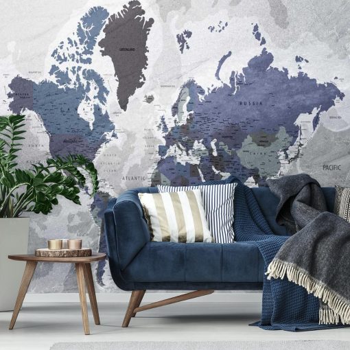 Tapeta do dekoracji ściany w salonie z mapą świata
