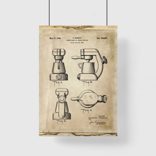 Plakat z patentem na ekspres do kawy z 1947 roku do kawiarni
