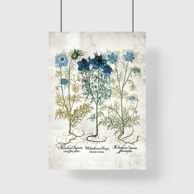 Plakat z motywem niebieskich kwiatów do dekoracji szkoły