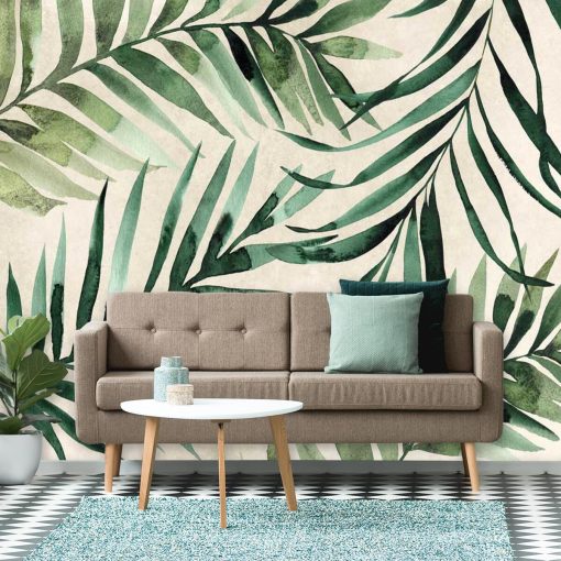 Tapeta liście palmy kokosowej do stylowej sypialni