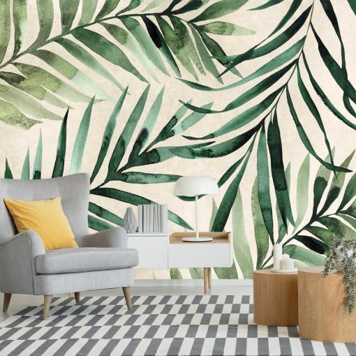 Zielone liście palmy daktylowej do ozdoby ściany w salonie