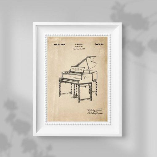 Plakat bez ramy z pianinem - patent z 1928r.