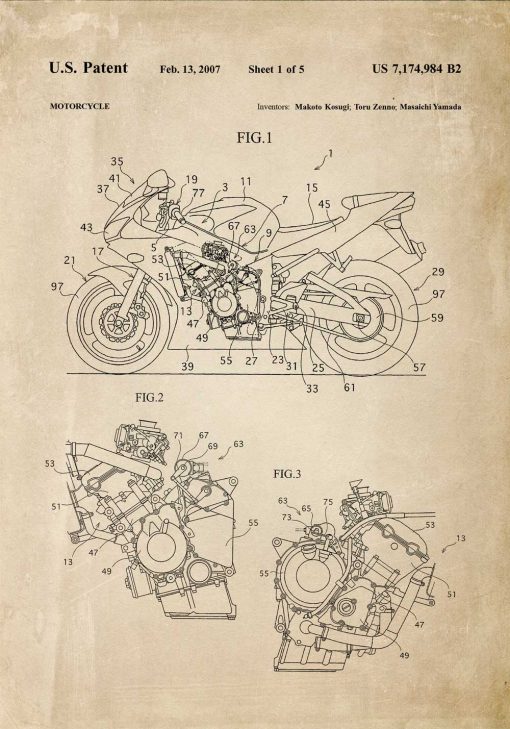 Plakat patent na motocykl z 2007r.