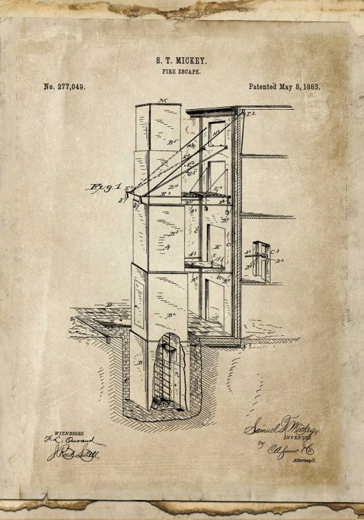 Plakat retro z patentem na wyjście pożarowe