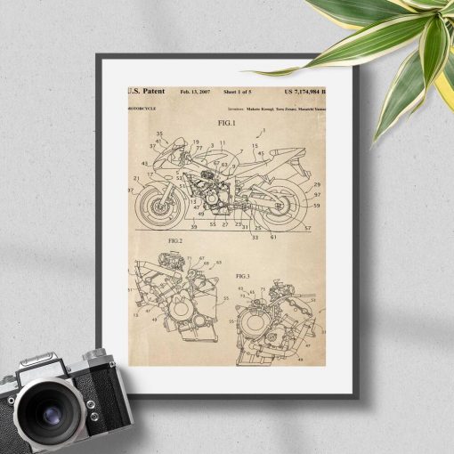 Plakat rysunek patentu na motocykl