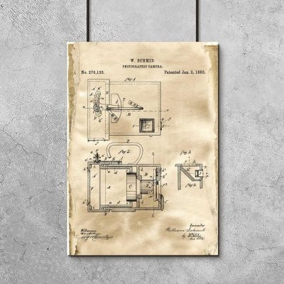 Plakat z patentem na aparat fotograficzny do gabinetu