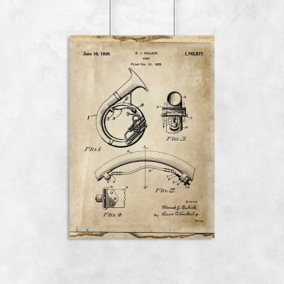 Plakat z patentem na instrument muzyczny