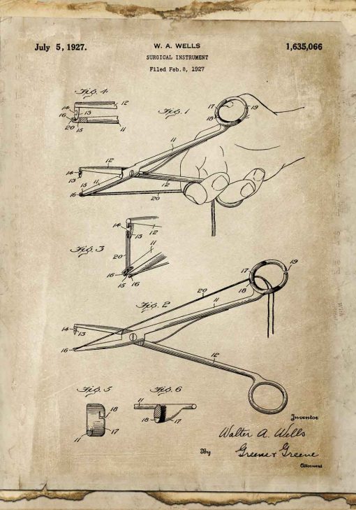 Plakat z patentem na narzędzie chirurgiczne dla studenta