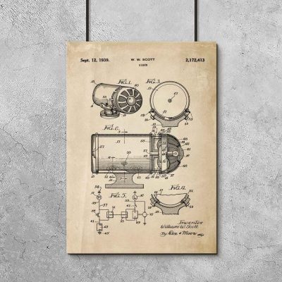 Plakat z patentem na syrenę dźwiękową do garażu