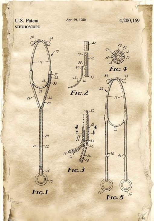 Plakat z rysunkiem patentowym stetoskopu do biura