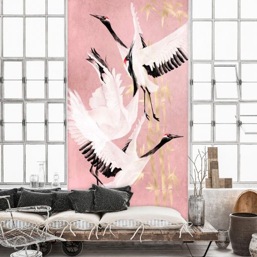 Foto-tapety z żurawiami w różowej tonacji