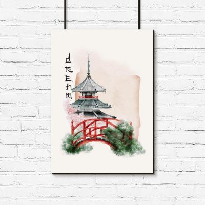 Plakat japoński ogród oraz napis: śnić