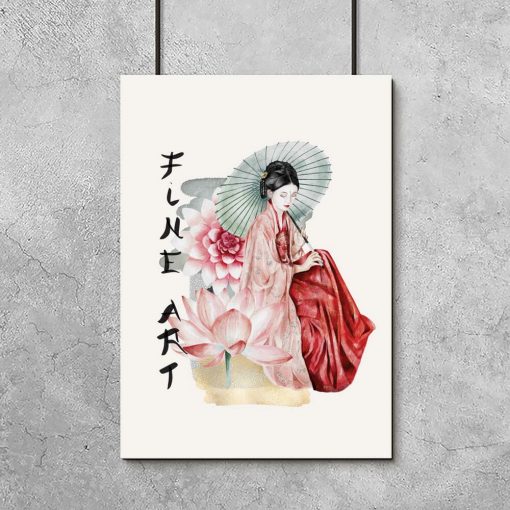 Plakat z japońską kobietą - gejszą