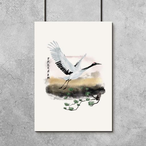 Plakat z motywem żurawia - symbolu wolności