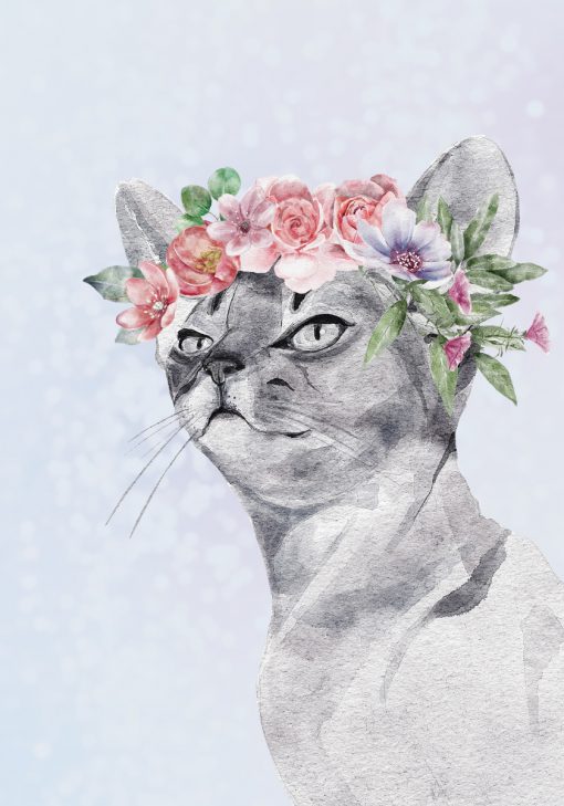 Plakat kot w kwiatach