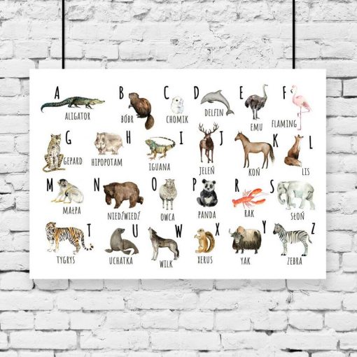 Plakat z alfabetem i zwierzakami na świetlicę