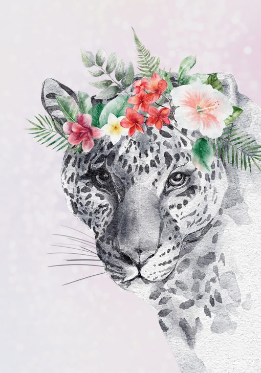 Plakat z dzikim kotem i kwiatami