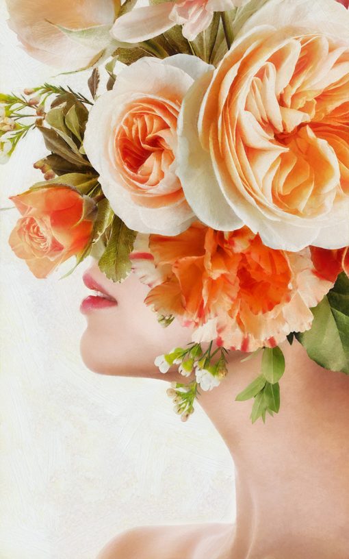 Tapeta kobieta z kwiatami na głowie do dekoracji sypialni