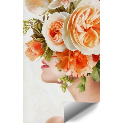 Tapeta z pomarańczowymi kwiatami na damskiej głowie