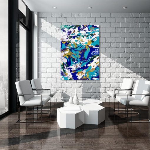 Obraz z kobaltową abstrakcją do dekoracji salonu