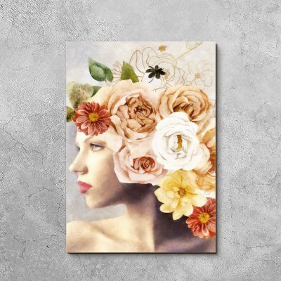 Obraz z profilem kobiety i kwiatów