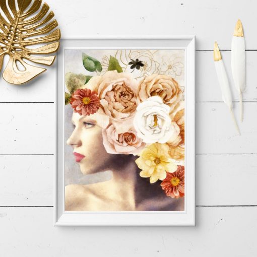 Plakat z kobietą i kwiatami do sypialni
