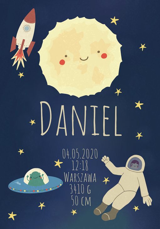 Plakat dla dziecka z metryczką i Kosmosem