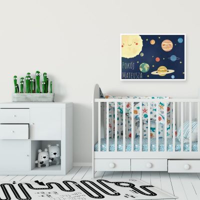 Plakat do pokoju dziecka z planetami i napisem