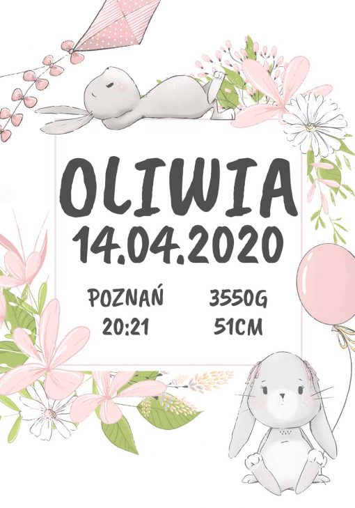 Plakat dla Oliwii - metryczka