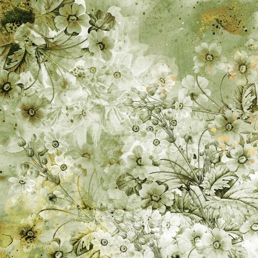 Tapeta w zieleni z kwiatuszkami ogrodowymi