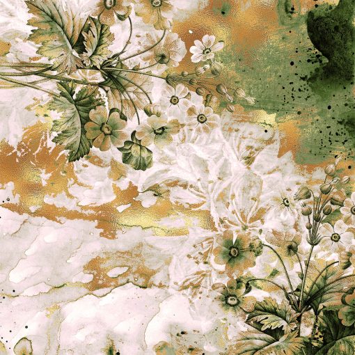 Zielona tapeta z kwiatami i abstrakcją